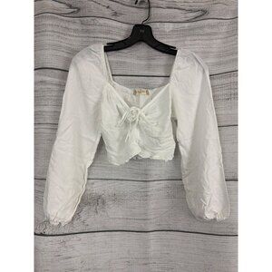 Altard State White Long Sleeve Crop Top With Tie Front Size S
